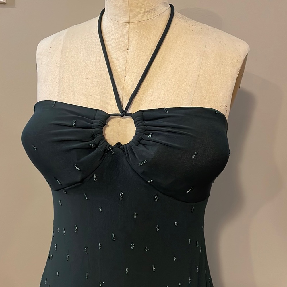 Beaded strapless halter dark green cocktail dress - handmade, beautiful! - Picture 2 of 8